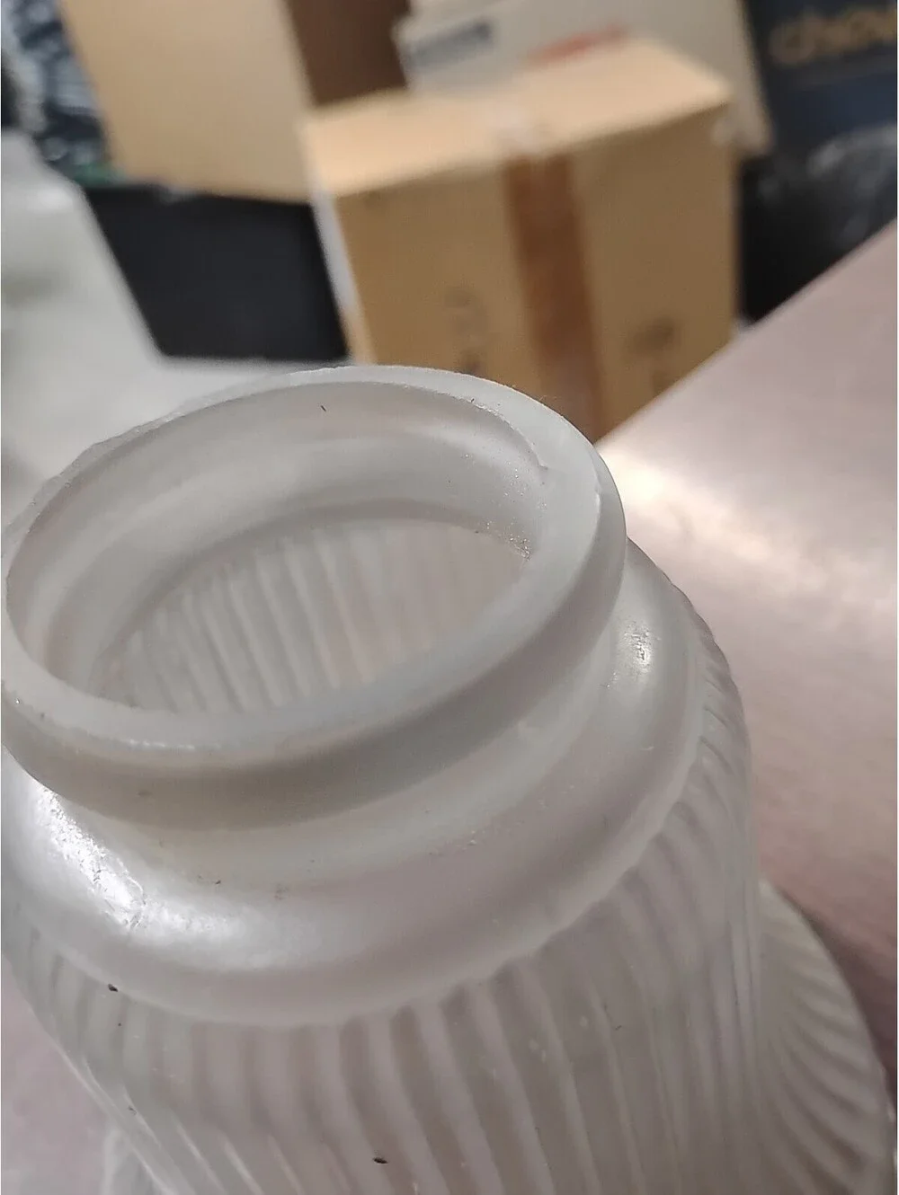 BELL SHAPED FROSTED GLASS LAMP SHADE RIBBED 2” DIAMETER